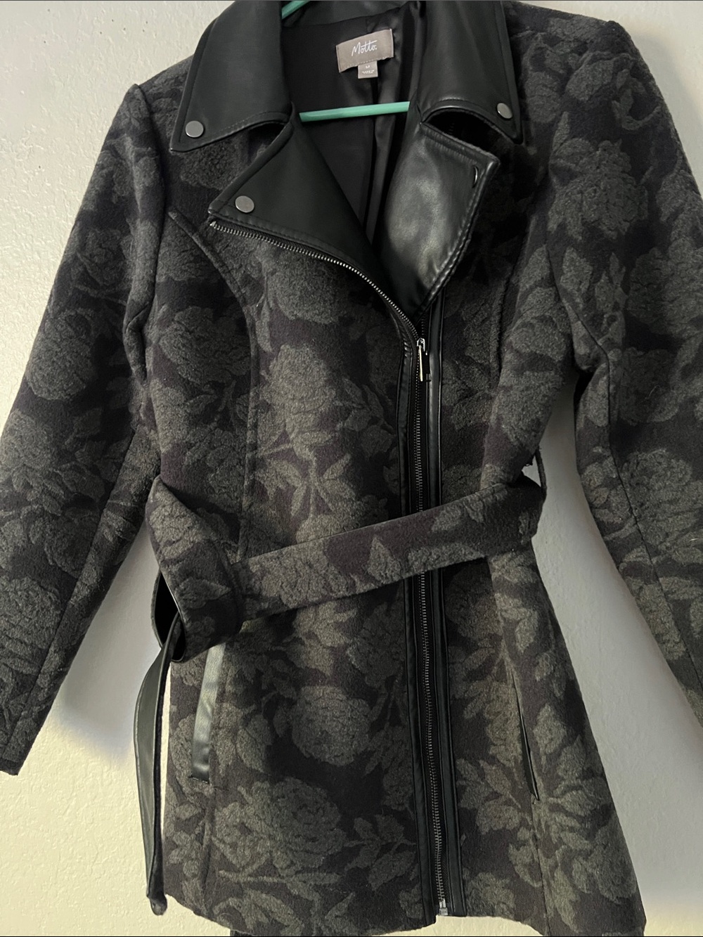 Like New! MOTTO Floral Velvet Wool Blend Faux Leather Jacket Rose Print M - Picture 2 of 14